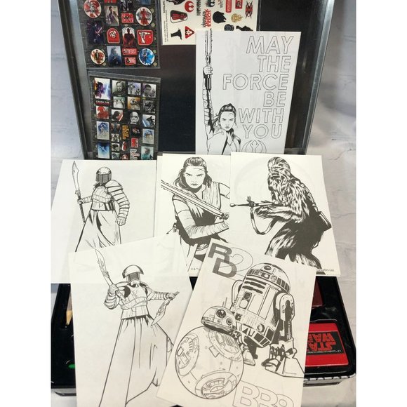 Star Wars Art Set Tin Case with Pens Stamps Stickers Crayons and more - Picture 5 of 6